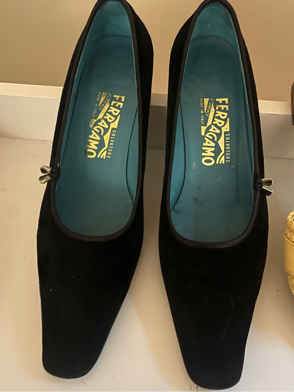 Ferragamo kitten heel suede square toe 10B
